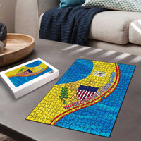 United States Virgin Islands Puzzle with Blue Yellow Wave Design and Island Map Bird - Wonder Print Shop