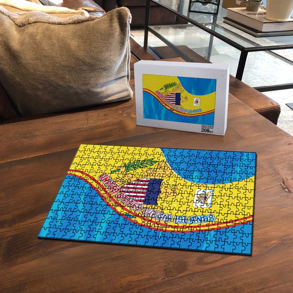 United States Virgin Islands Puzzle with Blue Yellow Wave Design and Island Map Bird - Wonder Print Shop