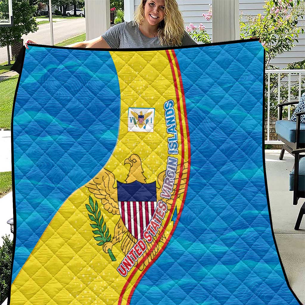 United States Virgin Islands Quilt with Blue Yellow Wave Design and Island Map Bird - Wonder Print Shop