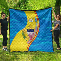 United States Virgin Islands Quilt with Blue Yellow Wave Design and Island Map Bird - Wonder Print Shop