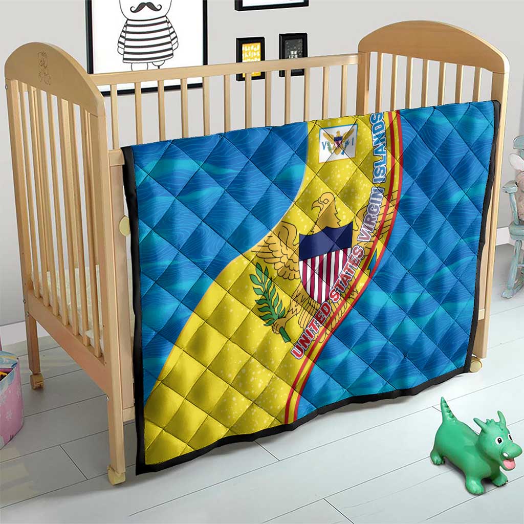 United States Virgin Islands Quilt with Blue Yellow Wave Design and Island Map Bird - Wonder Print Shop