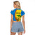 United States Virgin Islands Raglan Cropped T Shirt with Blue Yellow Wave Design and Island Map Bird - Wonder Print Shop