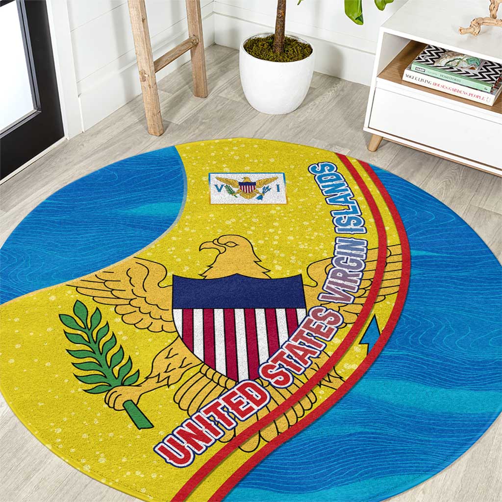 United States Virgin Islands Round Carpet with Blue Yellow Wave Design and Island Map Bird - Wonder Print Shop