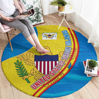United States Virgin Islands Round Carpet with Blue Yellow Wave Design and Island Map Bird - Wonder Print Shop