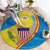 United States Virgin Islands Round Carpet with Blue Yellow Wave Design and Island Map Bird - Wonder Print Shop
