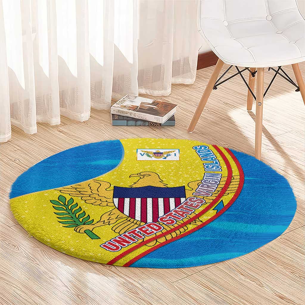 United States Virgin Islands Round Carpet with Blue Yellow Wave Design and Island Map Bird - Wonder Print Shop