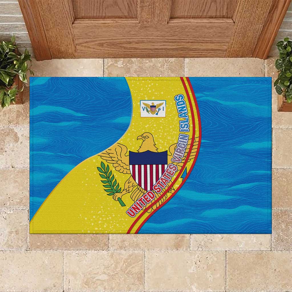 United States Virgin Islands Rubber Doormat with Blue Yellow Wave Design and Island Map Bird - Wonder Print Shop