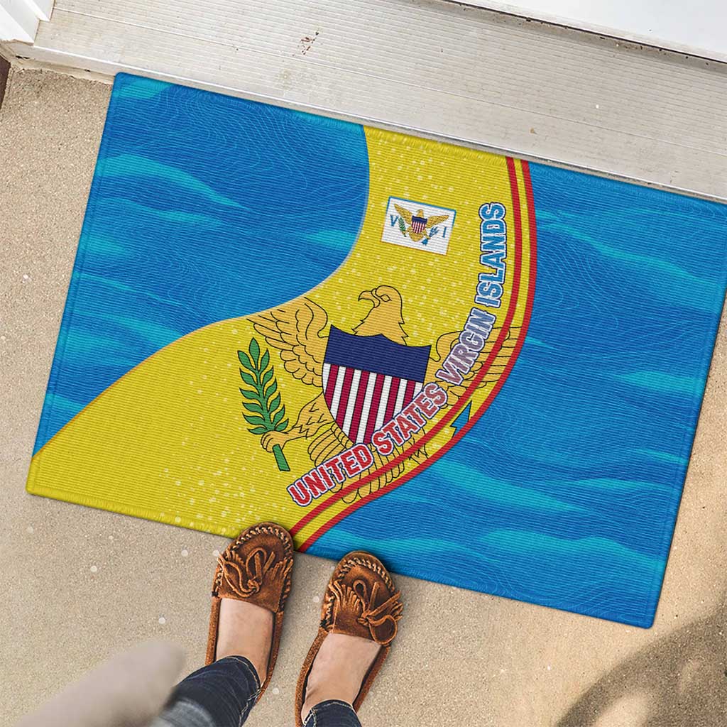 United States Virgin Islands Rubber Doormat with Blue Yellow Wave Design and Island Map Bird - Wonder Print Shop