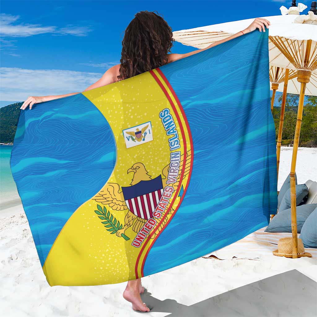 United States Virgin Islands Sarong with Blue Yellow Wave Design and Island Map Bird - Wonder Print Shop