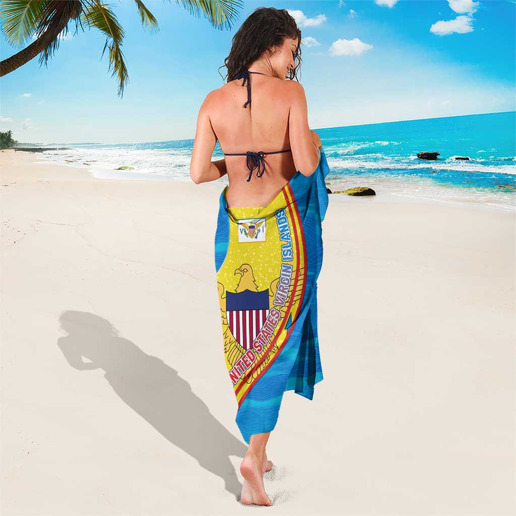United States Virgin Islands Sarong with Blue Yellow Wave Design and Island Map Bird - Wonder Print Shop