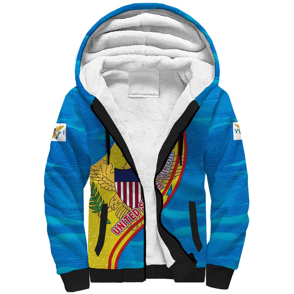 United States Virgin Islands Sherpa Hoodie with Blue Yellow Wave Design and Island Map Bird - Wonder Print Shop