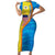 United States Virgin Islands Short Sleeve Bodycon Dress with Blue Yellow Wave Design and Island Map Bird - Wonder Print Shop