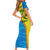 United States Virgin Islands Short Sleeve Bodycon Dress with Blue Yellow Wave Design and Island Map Bird - Wonder Print Shop