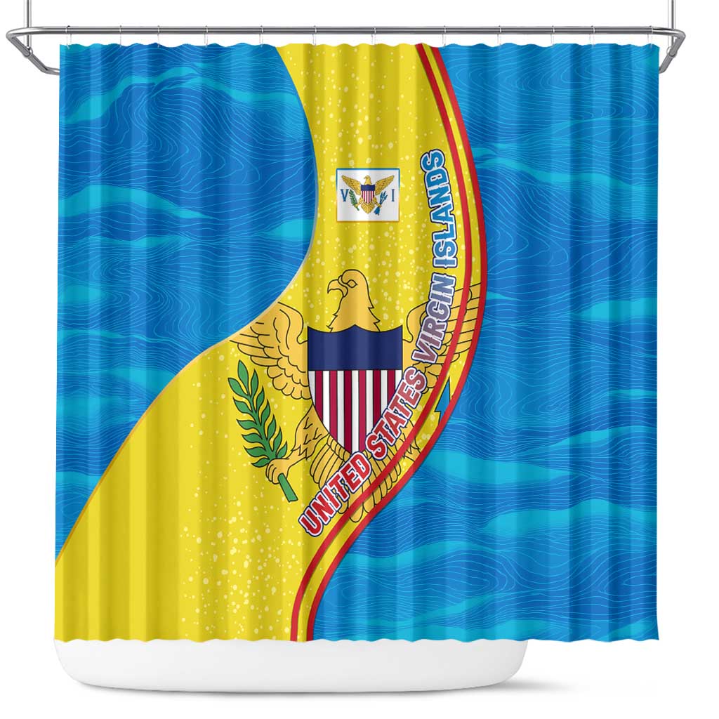 United States Virgin Islands Shower Curtain with Blue Yellow Wave Design and Island Map Bird - Wonder Print Shop