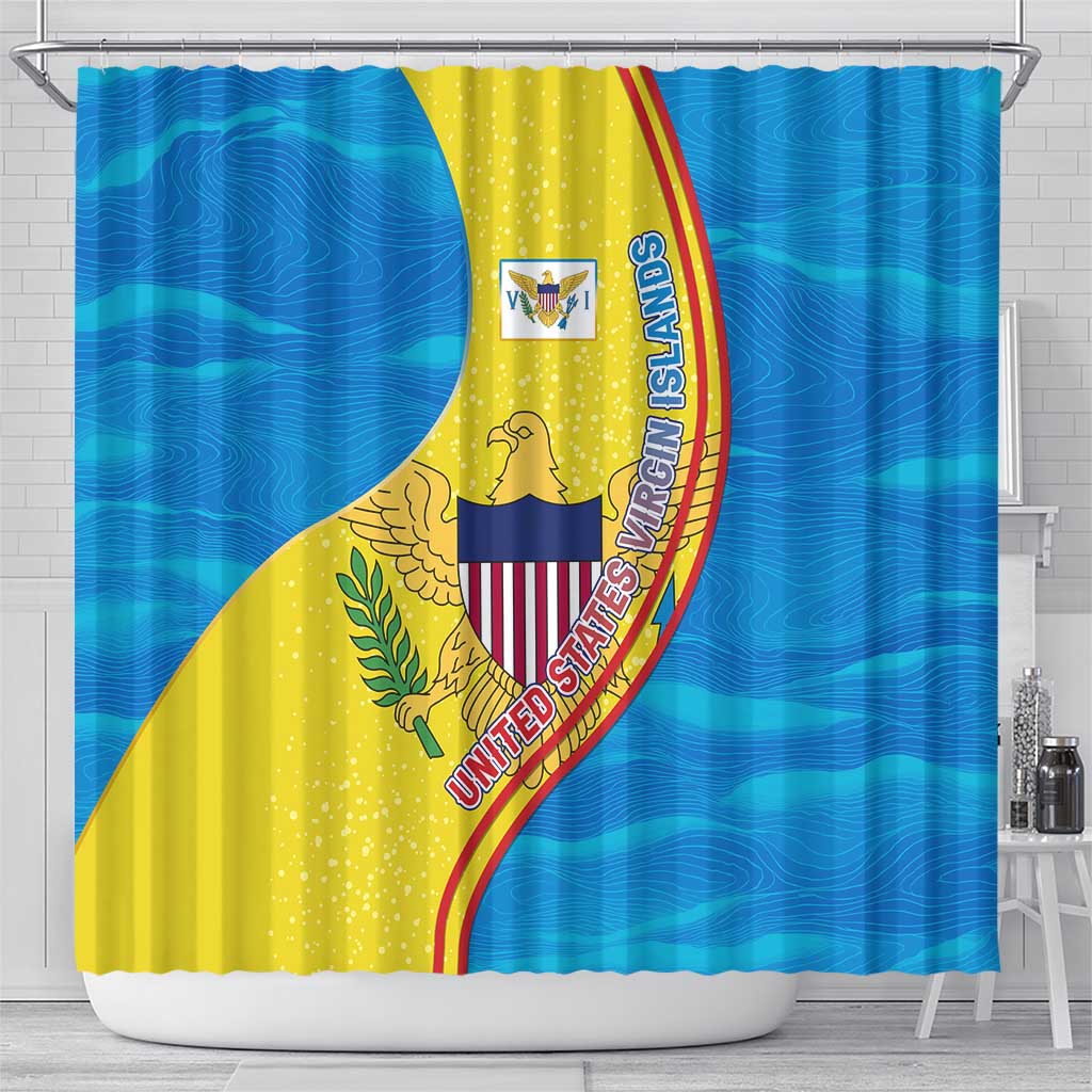 United States Virgin Islands Shower Curtain with Blue Yellow Wave Design and Island Map Bird - Wonder Print Shop