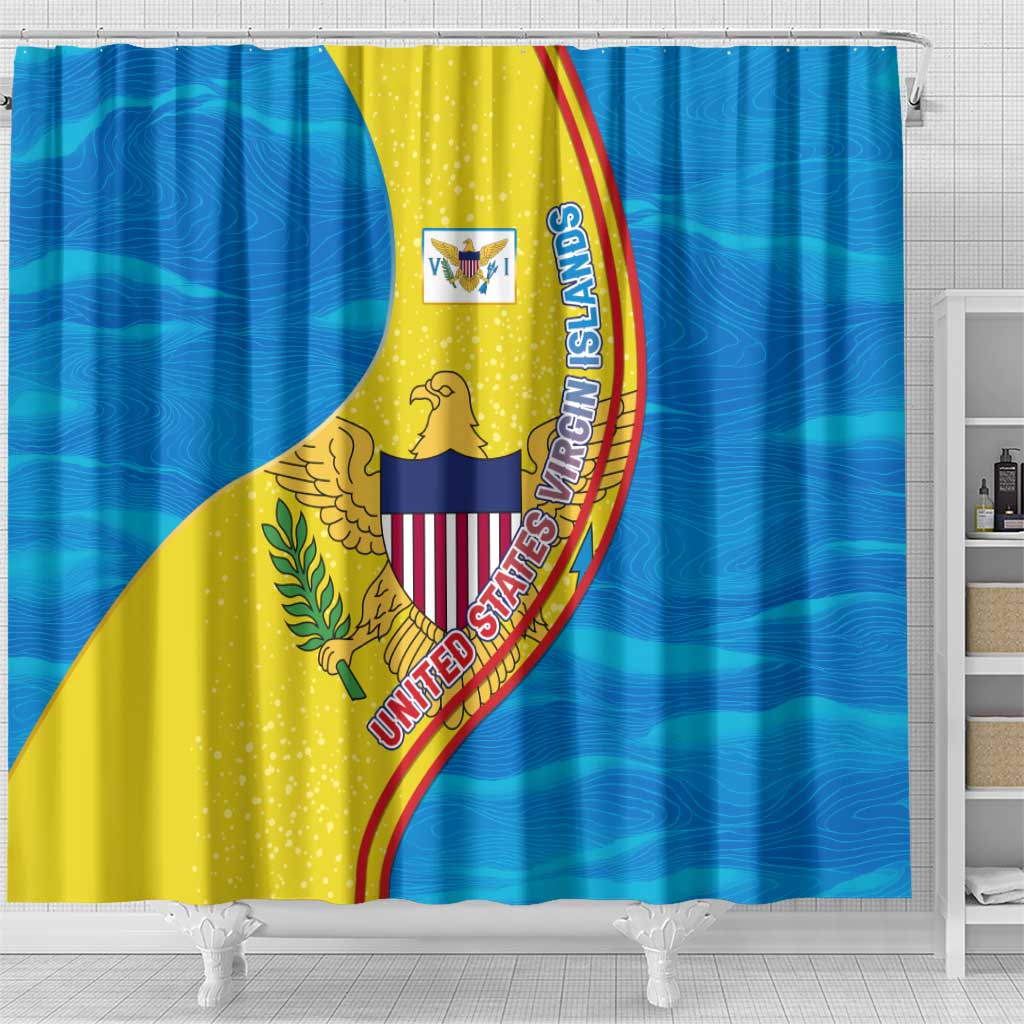United States Virgin Islands Shower Curtain with Blue Yellow Wave Design and Island Map Bird - Wonder Print Shop