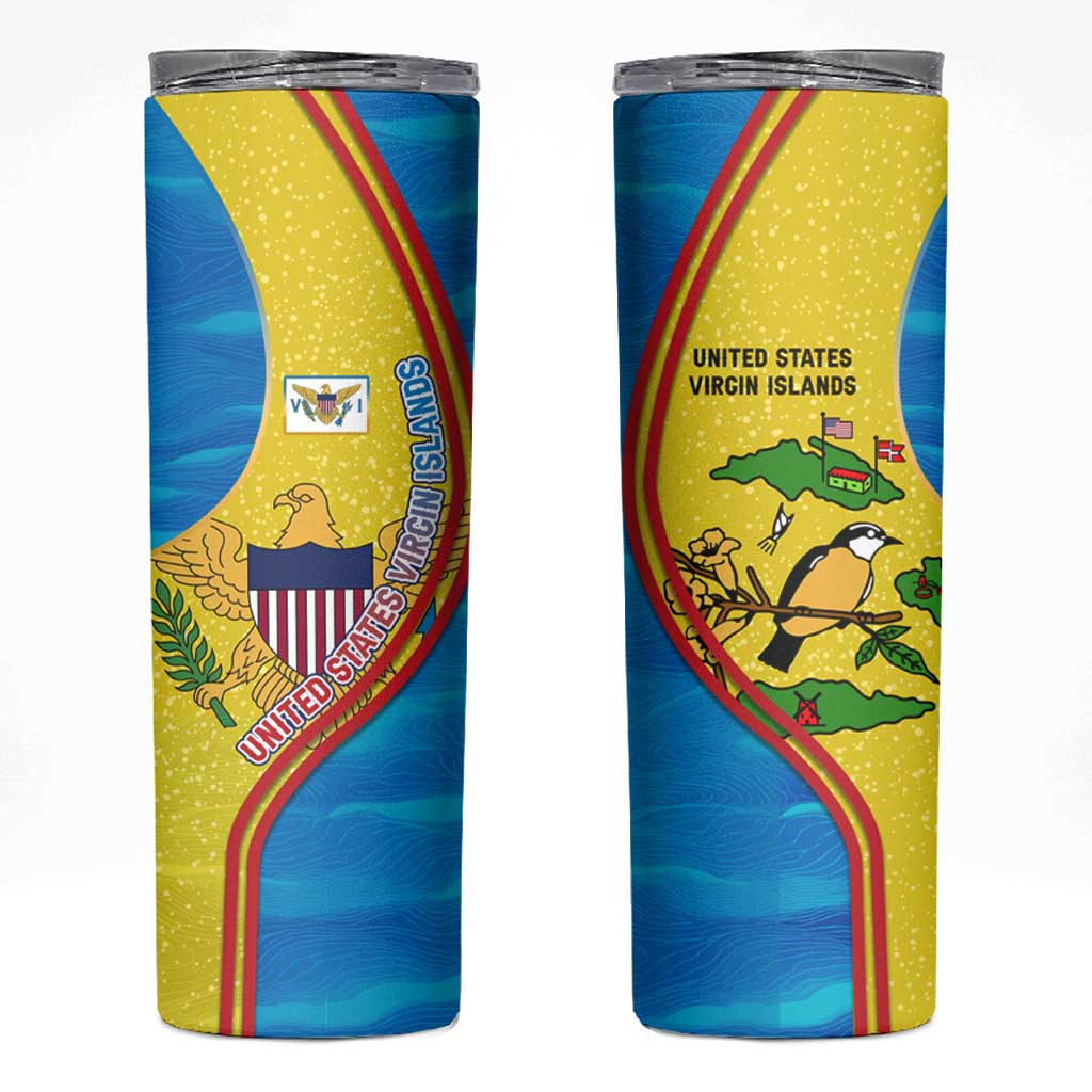 United States Virgin Islands Skinny Tumbler with Blue Yellow Wave Design and Island Map Bird - Wonder Print Shop