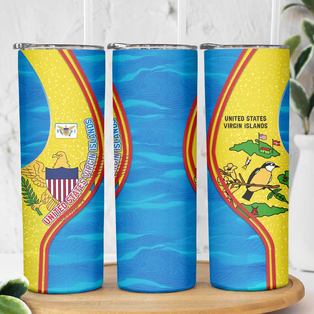 United States Virgin Islands Skinny Tumbler with Blue Yellow Wave Design and Island Map Bird - Wonder Print Shop