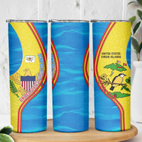 United States Virgin Islands Skinny Tumbler with Blue Yellow Wave Design and Island Map Bird - Wonder Print Shop