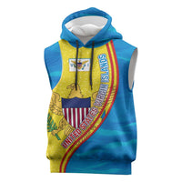 United States Virgin Islands Sleeveless Hoodie with Blue Yellow Wave Design and Island Map Bird - Wonder Print Shop