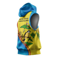 United States Virgin Islands Sleeveless Hoodie with Blue Yellow Wave Design and Island Map Bird - Wonder Print Shop