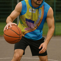 United States Virgin Islands Sleeveless Hoodie with Blue Yellow Wave Design and Island Map Bird - Wonder Print Shop