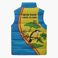 United States Virgin Islands Sleeveless Puffer Jacket with Blue Yellow Wave Design and Island Map Bird - Wonder Print Shop