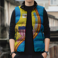 United States Virgin Islands Sleeveless Puffer Jacket with Blue Yellow Wave Design and Island Map Bird - Wonder Print Shop