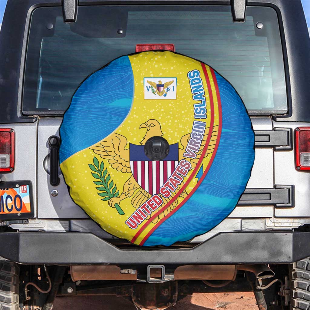 United States Virgin Islands Spare Tire Cover with Blue Yellow Wave Design and Island Map Bird - Wonder Print Shop