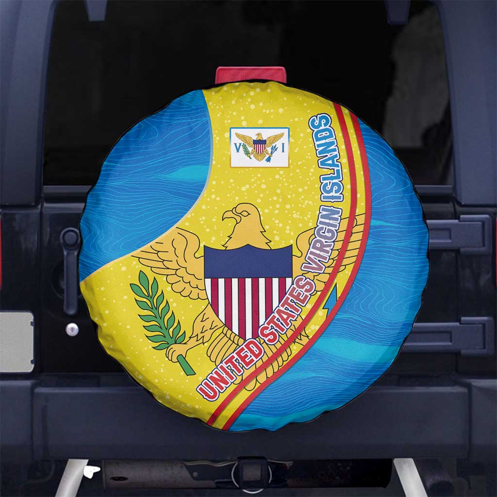 United States Virgin Islands Spare Tire Cover with Blue Yellow Wave Design and Island Map Bird - Wonder Print Shop