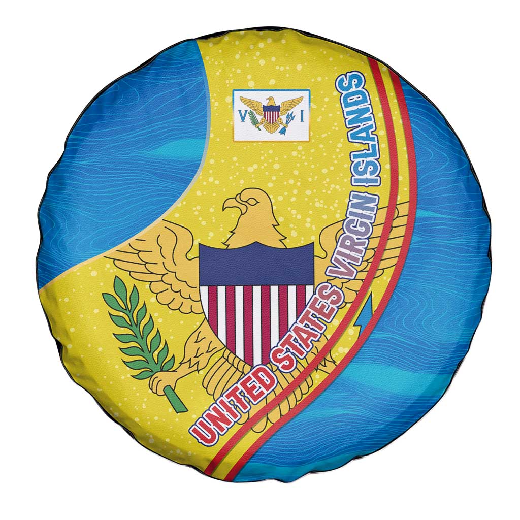 United States Virgin Islands Spare Tire Cover with Blue Yellow Wave Design and Island Map Bird - Wonder Print Shop