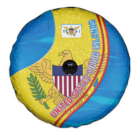 United States Virgin Islands Spare Tire Cover with Blue Yellow Wave Design and Island Map Bird - Wonder Print Shop