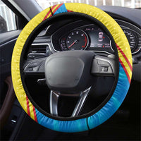 United States Virgin Islands Steering Wheel Cover with Blue Yellow Wave Design and Island Map Bird - Wonder Print Shop