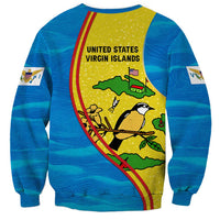 United States Virgin Islands Sweatshirt with Blue Yellow Wave Design and Island Map Bird - Wonder Print Shop