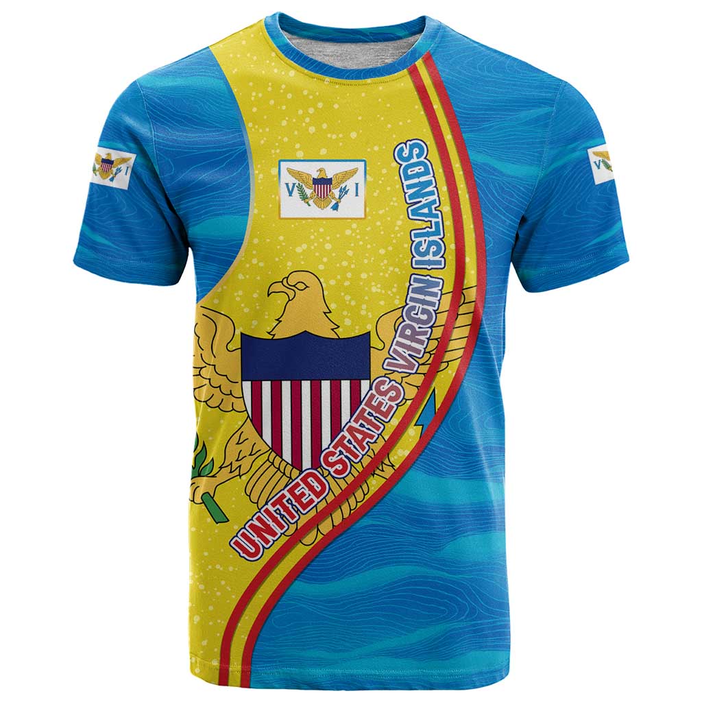 United States Virgin Islands T Shirt with Blue Yellow Wave Design and Island Map Bird - Wonder Print Shop