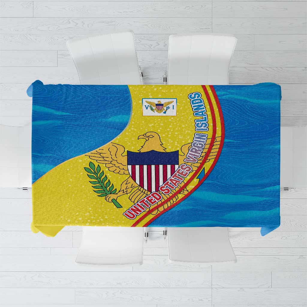 United States Virgin Islands Tablecloth with Blue Yellow Wave Design and Island Map Bird - Wonder Print Shop