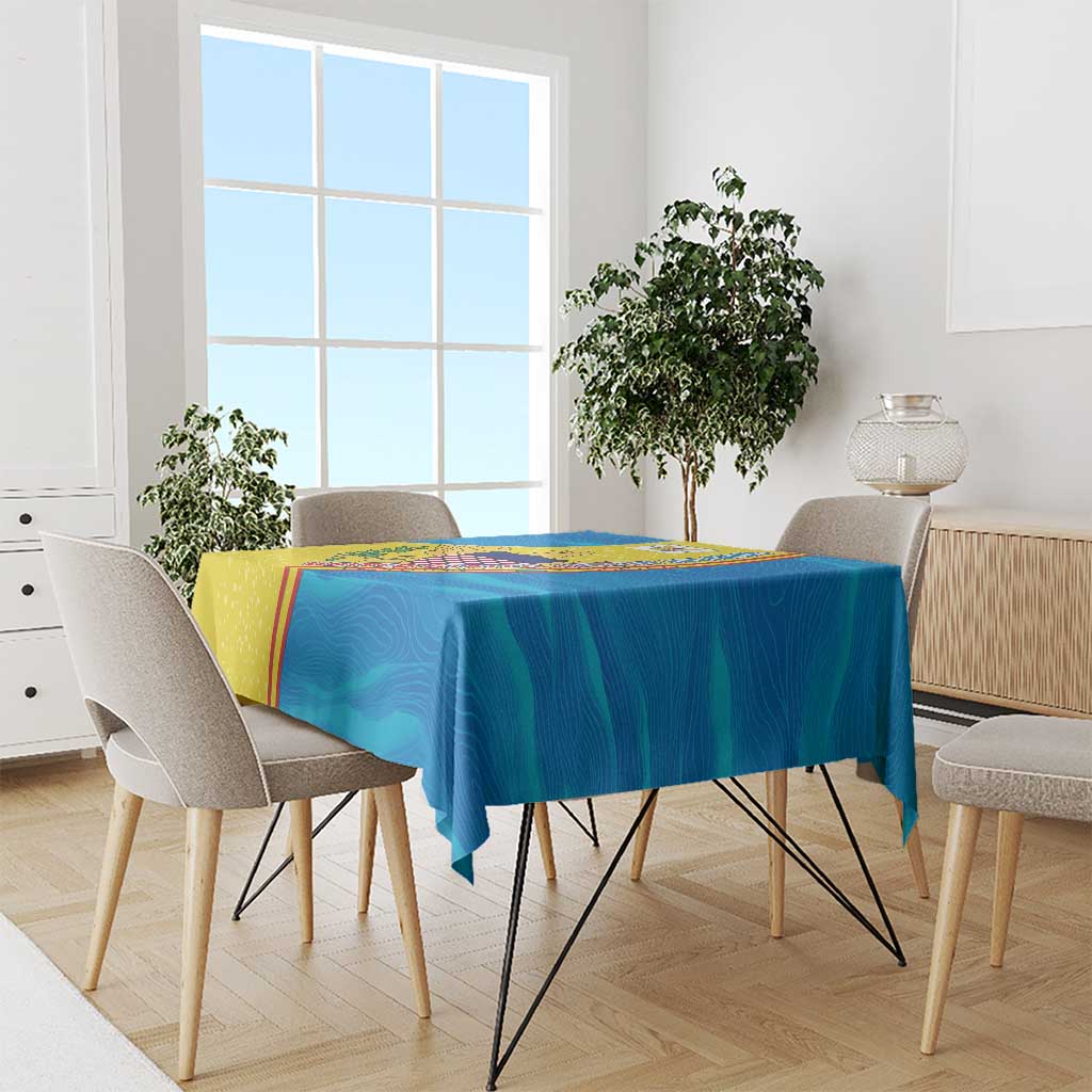 United States Virgin Islands Tablecloth with Blue Yellow Wave Design and Island Map Bird - Wonder Print Shop