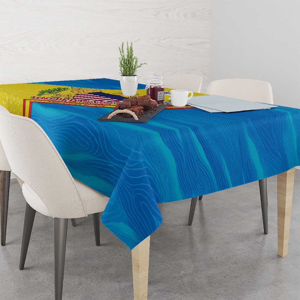 United States Virgin Islands Tablecloth with Blue Yellow Wave Design and Island Map Bird - Wonder Print Shop