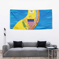 United States Virgin Islands Tapestry with Blue Yellow Wave Design and Island Map Bird - Wonder Print Shop