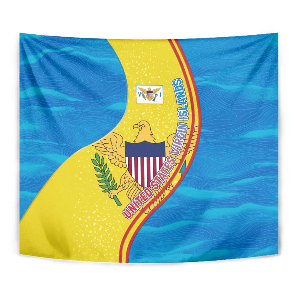 United States Virgin Islands Tapestry with Blue Yellow Wave Design and Island Map Bird - Wonder Print Shop