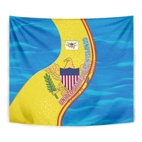 United States Virgin Islands Tapestry with Blue Yellow Wave Design and Island Map Bird - Wonder Print Shop