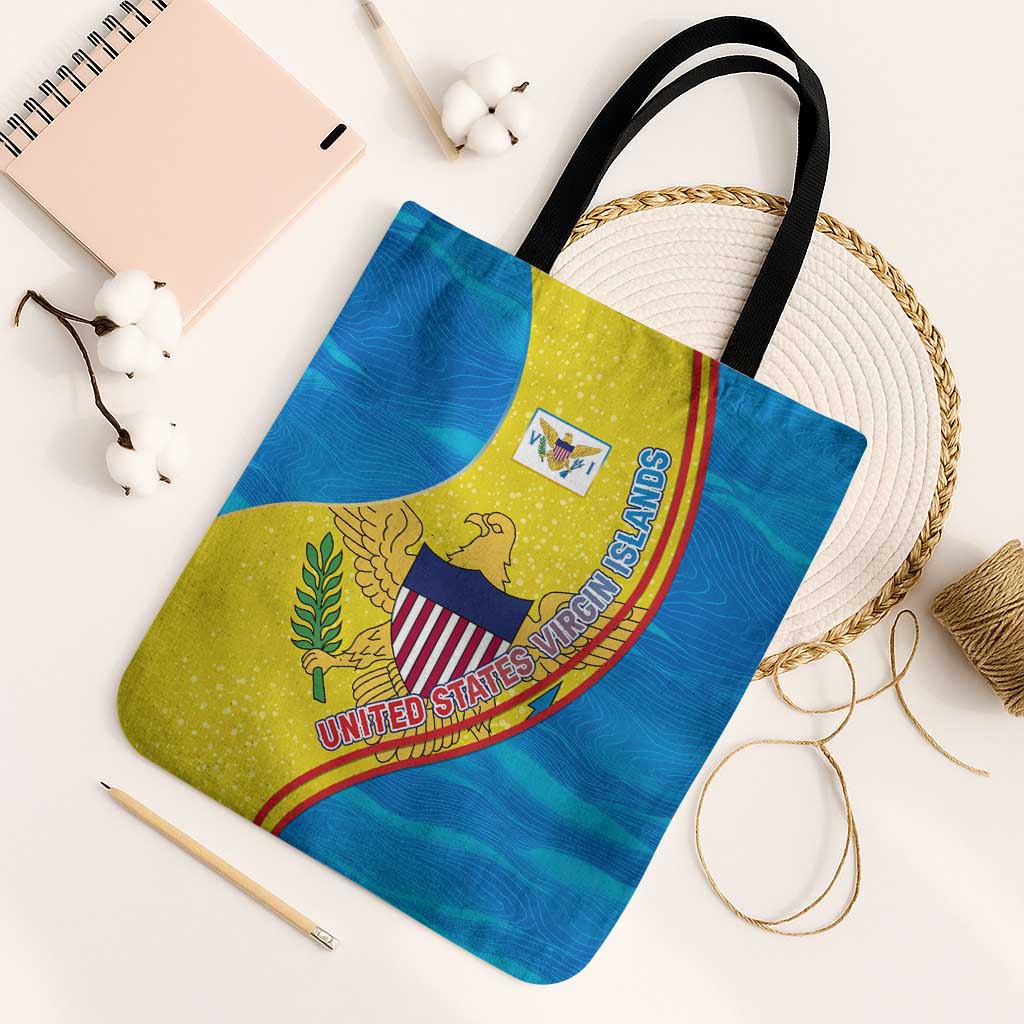 United States Virgin Islands Tote Bag with Blue Yellow Wave Design and Island Map Bird - Wonder Print Shop