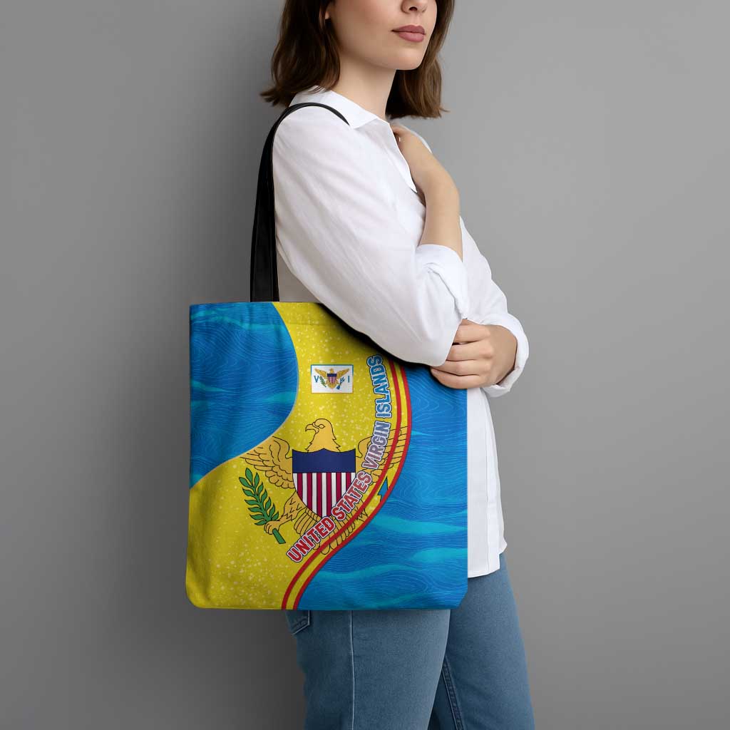 United States Virgin Islands Tote Bag with Blue Yellow Wave Design and Island Map Bird - Wonder Print Shop