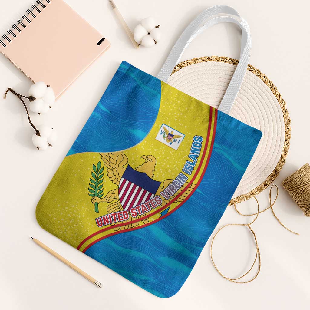 United States Virgin Islands Tote Bag with Blue Yellow Wave Design and Island Map Bird - Wonder Print Shop