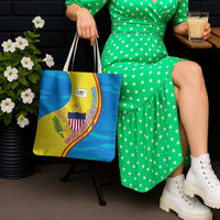 United States Virgin Islands Tote Bag with Blue Yellow Wave Design and Island Map Bird - Wonder Print Shop