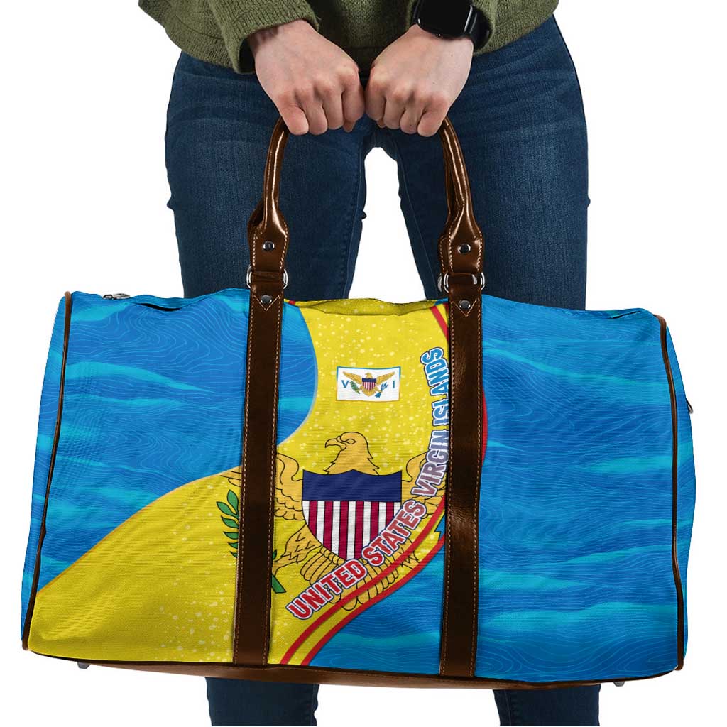 United States Virgin Islands Travel Bag with Blue Yellow Wave Design and Island Map Bird - Wonder Print Shop