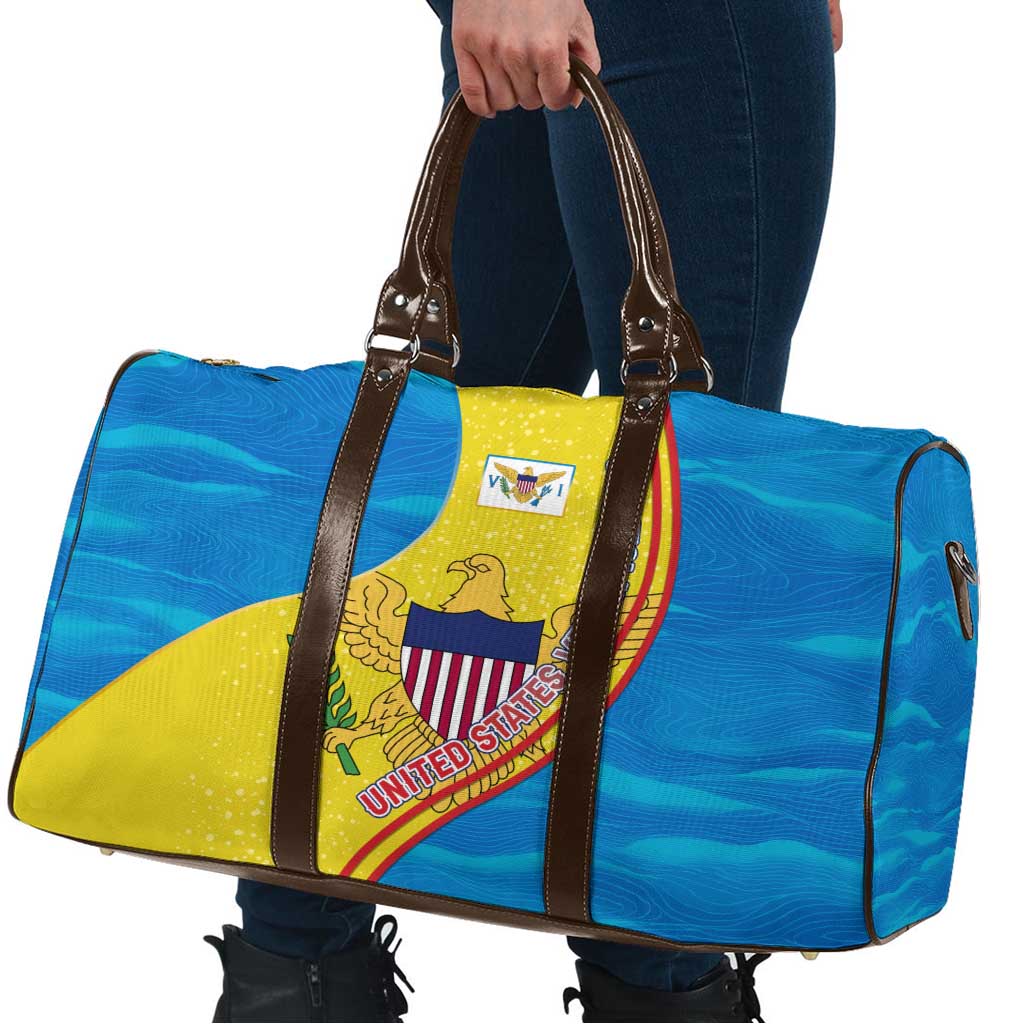 United States Virgin Islands Travel Bag with Blue Yellow Wave Design and Island Map Bird - Wonder Print Shop