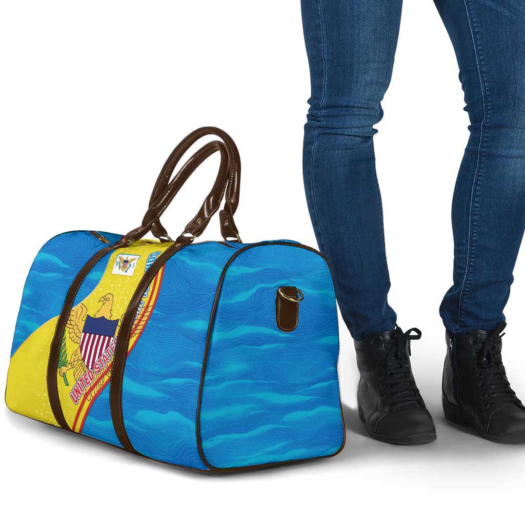 United States Virgin Islands Travel Bag with Blue Yellow Wave Design and Island Map Bird - Wonder Print Shop