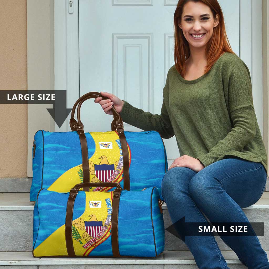 United States Virgin Islands Travel Bag with Blue Yellow Wave Design and Island Map Bird - Wonder Print Shop