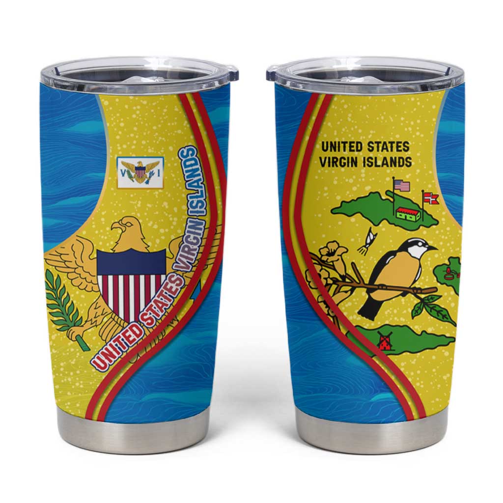 United States Virgin Islands Tumbler Cup with Blue Yellow Wave Design and Island Map Bird - Wonder Print Shop